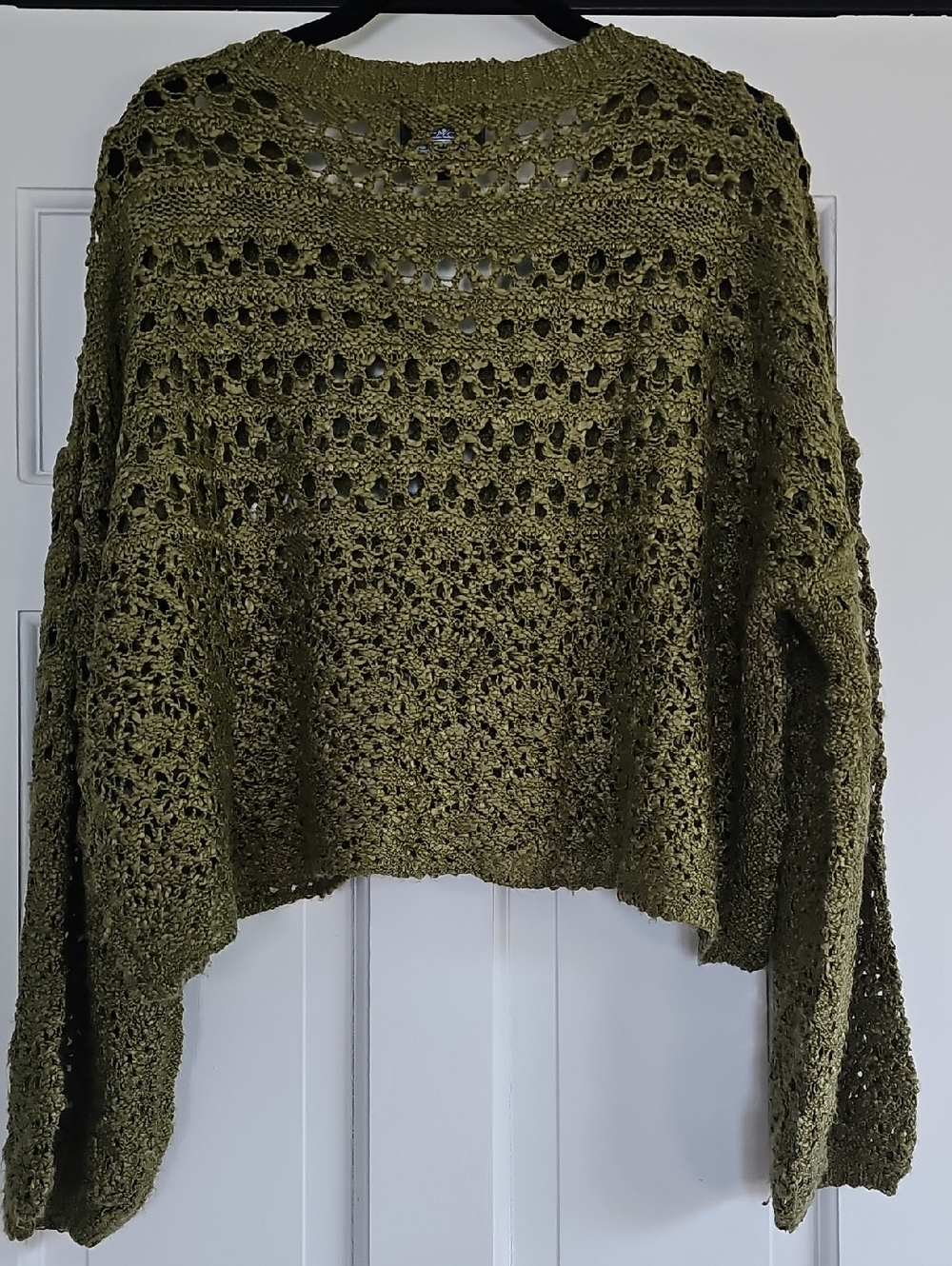 Angie Olive Crochet V-Neck Knit Sweater - Picture 3 of 7